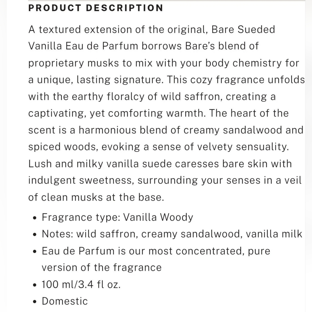 New With Tags Victorias Secrt Bare Suded Vanilla Eau De Parfum, e100 mL/3.4 oz - Picture 3 of 5